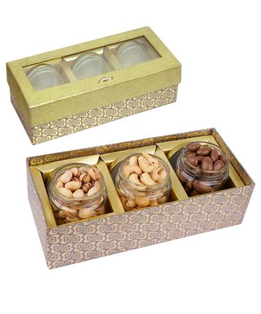 Jaiccha Ghasitaram Dryfruits Hamper- box with 3 Jars of Chocolate Coated Almonds Roasted Cashews and Pistachios |Gift for Diwali Holi Rakhi Valentine Christmas Birthday Anniversary Her Him|