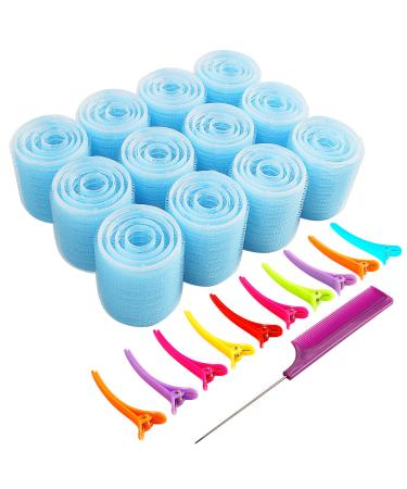 48 pack Hair Rollers, Jumbo Hair Rollers. Large Self Grip Hair Curlers for Long Hair, Velcro Rollers for Long Hair. No heat Curlers Hair Hair Rollers with Clips & Comb Blue-48