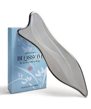 Rena Chris Stainless Steel Gua Sha Facial Tools - Acupressure & Gua Sha for Face Massage Jawline Sculpting Puffiness Reduction Guasha Skin Care Tool with Carry Pouch and Cleaning Cloth Silver