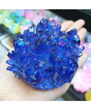 Room Decoration Natural Crystals and Stones 300-400g Bule Electroplated Natural Crystal Cluster Specimen Raw Rock Quartz Flowers Aura Stones Gift Modern House Decor for Decoration - Buy Online on GoSupps.com