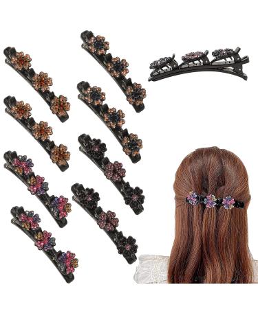 8PCS Braided Hair Clips for Women  Sparkling Crystal Stone Braided Hair Clips Barrette with 3 Small Clips  Rhinestones Hairpin Duckbill Clip for Women Girls Flower Leaves