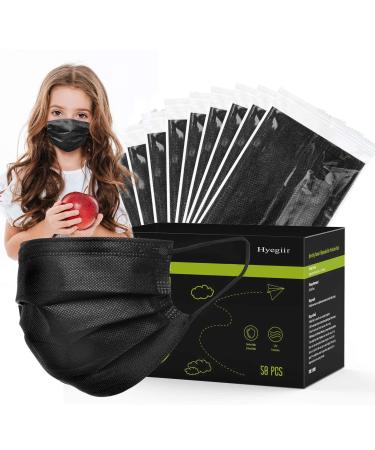 100 Pack 3 Ply Kids Black Disposable Face Masks, Individually Wrapped Non-woven Face Masks For Boys and Girls 100pcs