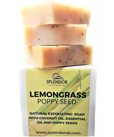 Splendor Lemongrass Poppy Seed Herbal Essential Oil Soap - Natural Exfoliating Coconut Oil Soap Bar Cold-Process Handmade in USA Vegan