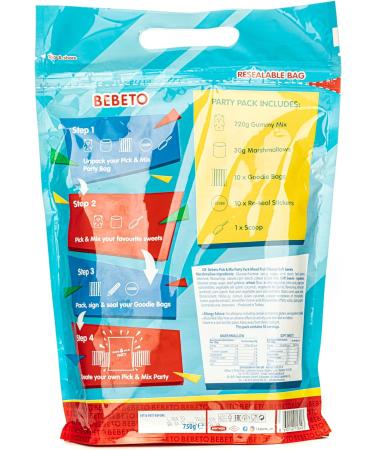 Bebeto Pick & Mix Party Pack - 750g Halal Certified Candy with Gummy Sweets, Marshmallows, Scoop, Stickers, Goodie Bags - Single Pack - Buy Online on GoSupps.com