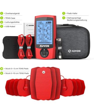 Buy Auvon TENS Device with EVA Bag | Rechargeable Pain Relief Stimulator | 24 Training Programs & 12 Premium Electrodes - Buy Online on GoSupps.com