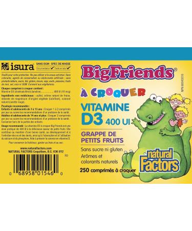 Natural Factors Big Friends Chewable Vitamin D3 400 IU Berry Bunch - 250 - Buy Online on GoSupps.com