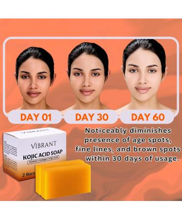 VIBRANT Kojic Acid Soap Bars - Vitamin E Turmeric Collagen & Coconut Oil - Korean Brightening & Anti-Aging Soap for Moisturizing & Skin Lightening (2 x 100g - Buy Online on GoSupps.com
