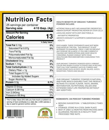 FreshyWay USA Turmeric Powder (4oz) - 100% Organic & Natural Ground Spice from India - Buy Online on GoSupps.com