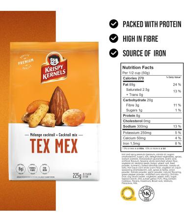 Krispy Kernels Tex Mex Cocktail Mixed Nuts - Premium Quality Nuts Rich in Fibre Iron & Protein Freshly Roasted Peanuts for Roadtrips Picnics Hikes & Movie Night Snacks 8 x 225g - Buy Online on GoSupps.com