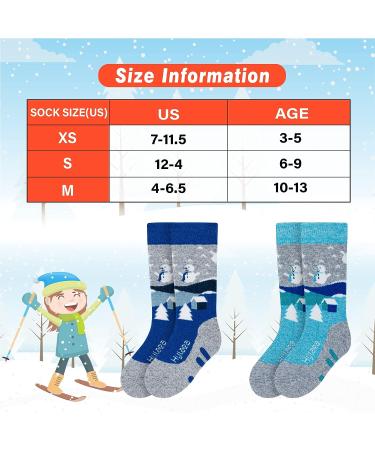 Merino Wool Kids Ski Socks - Warm Thermal Knee-high Snowboard Socks (2 Pairs) - Grey Blue - Boys Girls Toddler - Small - Buy Online on GoSupps.com