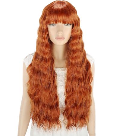 YEESHEDO Ginger Long Hair Wigs | Natural Curly Wavy Synthetic Wig with Fringe | 28 Copper Red Orange Wig for Parties and Cosplay - Buy Online on GoSupps.com