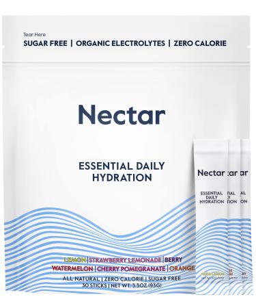 Nectar Hydration Powder Packets - Organic Electrolyte Powder - No Sugar or Calories - Daily IV Hydrate Packets for Dehydration Relief and Rapid Rehydration (Variety 30 Hydration Packets) Variety 30 Count (Pack of 1)