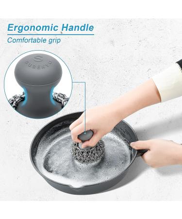 SUBEKYU Cast Iron Chainmail Scrubber & Scraper Tool for Pans - Stainless Steel Skillet Cleaner - Grey/Black - Buy Online on GoSupps.com