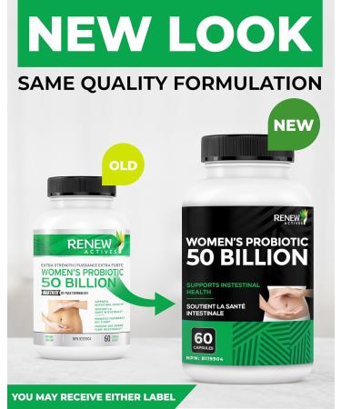 RENEW ACTIVES Probiotics for Women 50 Billion CFU per 2 Capsules MAKTREK Technology 4 Probiotic Strains & Prebiotic Blend Supports Digestion Health & Gut Flora Balance Made in Canada 60 Capsules - Buy Online on GoSupps.com