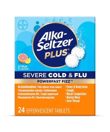 Alka-Seltzer Plus Severe Cold & Flu Medicine Citrus Effervescent Tablets Nasal & Sinus Congestion Sneezing Runny Nose Cough Sore Throat 24 Count Packaging May Vary 24 Count (Pack of 1)