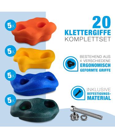 Tropisport Climbing Handles Set - 20 Colorful Stones for Climbing Wall | 200kg Resilient Boulder Holds with Assembly Accessories - International Shipping Available - Buy Online on GoSupps.com