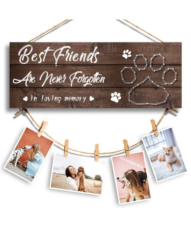 GEMTEND Pet Memorial Gifts, Paw Prints Sympathy Frame Gift for Loss of Dog and Cat, Dog and Cat Memorial Gifts, Clips and Twine for Photo Hanging, Makes a Personalized Gift for Pet Lovers DARK