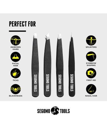 Segomo Tools 4 Piece Tweezer Set for Women - Precision Ingrown Hair Removal Kit with Flat, Angled, Slant & Pointed Tips - TW004 - Buy Online on GoSupps.com