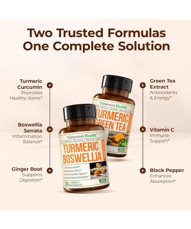 Boswellia Turmeric Curcumin Supplement + Turmeric Green Tea Bundle Supports Joint Health Energy & Inflammation Balance with Ginger Root Tumeric Powder Green Tea Extract (ECGC) & Vitamin C - Buy Online on GoSupps.com