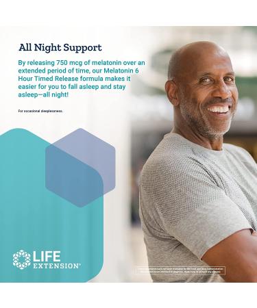 Life Extension Melatonin 750 mcg - 6 Hour Timed Release, 60 Vegetarian Tablets for Sleep Support - Buy Online on GoSupps.com