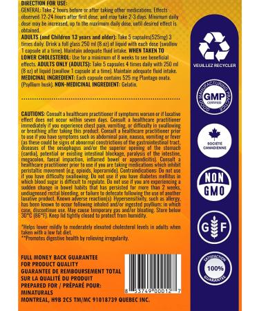 Psyllium Husk Fiber Capsules Supplement Natural Supports Digestive Health Eases Constipation 220 Capsules by miNATURALS - Buy Online on GoSupps.com