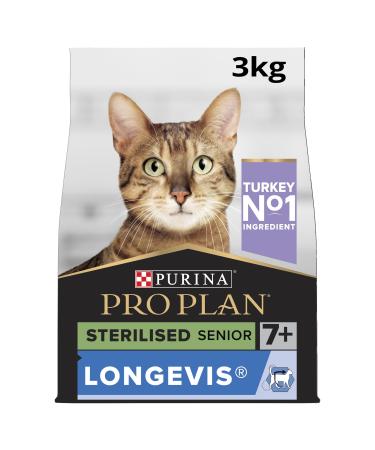 PRO PLAN Senior 7+ STERILISED LONGEVIS Rich in Turkey Dry Cat Food 3kg For Neutered Cats Sterilised 7+ years Turkey 3 kg (Pack of 1)