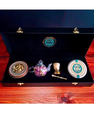 Luxurious Saffron Gift Box for Chefs: 5 Gr Grade A+ Organic Super Negin Coupe Saffron Threads Green Cardamom Rose Bud Tea Dried Saffron Teapot Small Brass Mortar and Pestle (Black Leather Box) - Buy Online on GoSupps.com