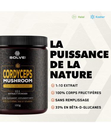 SOLVE Labs Cordyceps Premium Extract Powder 43% Beta Glucans Extract 10:1 Zero Fillers & Additives 100g 3 Months Supply - Buy Online on GoSupps.com