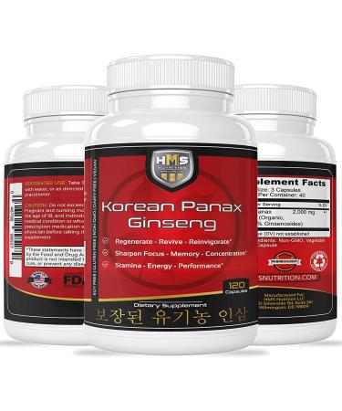 Organic 2000mg Korean Red Panax Ginseng Capsules - High Strength Extract for Energy, Stamina & Mental Health - 120 Vegan Capsules - Buy Online on GoSupps.com