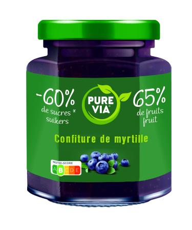 PURE VIA - Confiture de Myrtilles 300g - 60% Moins de Sucre Plus de Go t - Origine Naturelle - 300g