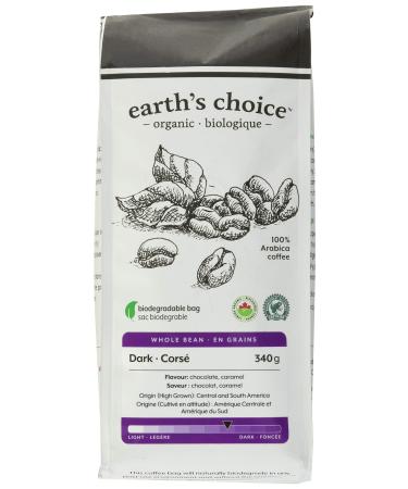 Earth's Choice Organic Coffee Dark Whole Bean 340g Dark Whole Bean 340 g (Pack of 1)