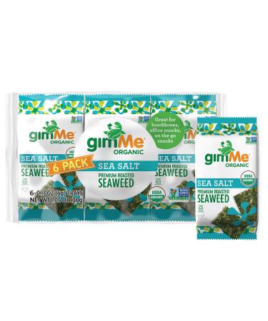gimMe Organic Roasted Seaweed Sheets Sea Salt Keto Vegan Gluten Free Great Source of Iodine and Omega 3’s Healthy OnTheGo Snack for Kids Adults, 6 Count Sea Salt 0.17 Ounce (Pack of 6)