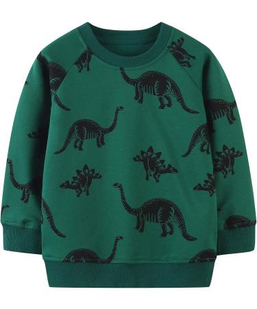 Dinosaur Sweatshirt for Boys | Kids Long Sleeve Cotton Jumper | Toddler Girls Pullover | Baby Clothes 1-8 Years | Green | Size 6-7 - Buy Online on GoSupps.com
