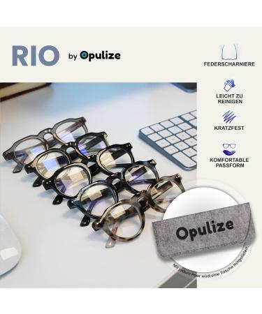 Opulize Rio Reading Glasses +3.50 Magnification - Blue Light Filters Flattened Frame Spring Hinges - Stylish for Men & Women - Glossy Black & Gray - Buy Online on GoSupps.com
