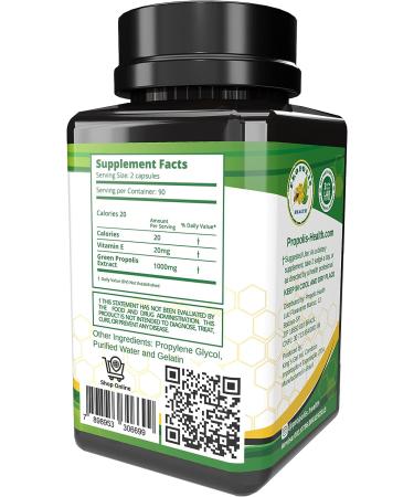 Brazilian Bee Propolis Capsules 180ct - High Concentrate 25% Dry Extract - Boost Your Bee Therapy - 3 Month Supply - 1000mg Per 2 Capsules - Buy Online on GoSupps.com