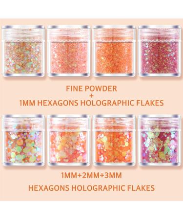 GABOX Sunset Orange Cosmetic Glitter Set 8 Jars Holographic Chunky Glitter Iridescent Sequin Flakes for Nail Body Face & Crafting - Buy Online on GoSupps.com