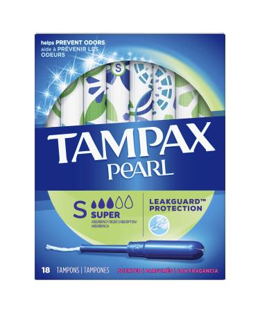 Tampax Pearl Plastic Tampons Super Absorbency Scented 18 Count 18 Count (Pack of 1)