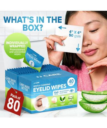 JJ CARE Eyelid Cleaning Wipes - 80 Individually Wrapped Hypoallergenic Eye Scrub Pads for Irritated Itchy & Dry Eyes - Unscented Moisturizing Wipes - Buy Online on GoSupps.com