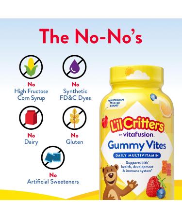 L il Critters Gummy Vites Daily Gummy Multivitamin for Kids, Vitamin C, D3 for Immune Support Cherry, Strawberry, Orange, Pineapple and Blueberry Flavors, 70 Count Gummies Naturally Sourced Flavors 70 Count (Pack of 1) - Buy Online on GoSupps.com