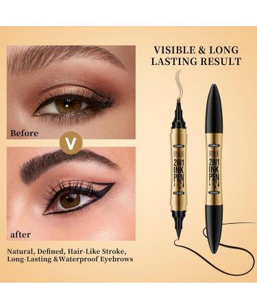  BEENLE Dual-ended eyebrow pencil 2-in-1 eyebrow pencil waterproof and long-lasting eyebrow makeup for natural and hair-like brows (01# light brown + black eyeliner) - Buy Online on GoSupps.com