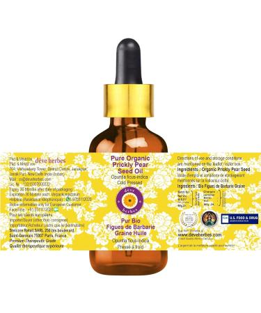 Deve Herbes Organic Prickly Pear Seed Oil 10ml - Cold Pressed Pure with Glass Dropper | Shop Internationally - Buy Online on GoSupps.com