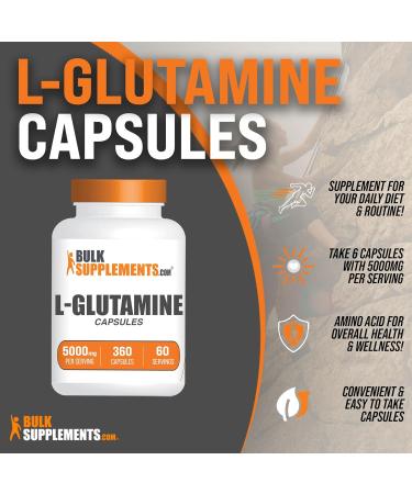 L-Glutamine Capsules - 5000mg Glutamine Supplement for Gut Health | BulkSupplements.com | Gluten Free | 340 Capsules (Pack of 1 - Buy Online on GoSupps.com