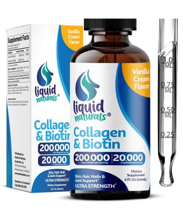 Liquid Collagen and Biotin 2 Fl. Oz Ultra-Strength Collagen Peptides for Women Third-Party Tested Biotin for Hair Growth Women Nails and Skin Vitamins B7 Collageno Peptides Vanilla Flavor 1 Pack