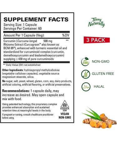 Terry Naturally CuraMed 500mg Vegan Capsules - 60 Count | BCM-95 Curcumin Supplement for Healthy Inflammation Response | Non-GMO, Gluten-Free, Halal | 60 Servings - Buy Online on GoSupps.com