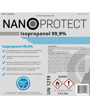 Nanoprotect Isopropanol 99.9% - 5L High-Purity IPA Cleaner for Household & Electronics | Made in Germany | International Shipping Available - Buy Online on GoSupps.com