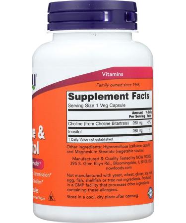 Now Foods Choline & Inositol 500mg - 100 Capsules | Essential Cognitive Support - Buy Online on GoSupps.com