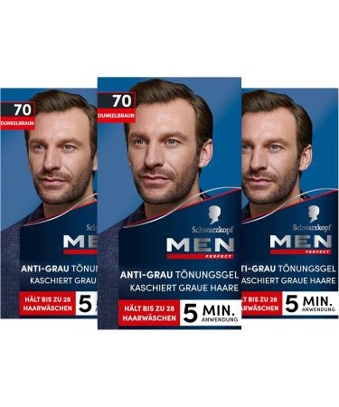Schwarzkopf Men Perfect Anti-gray tint gel 80 black brown (80 ml) hair color for men blinds gray hair anti-gray tint for a natural looking result 80 ml (3-pack)