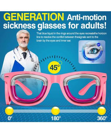 Hion Adult Anti-Motion Sickness Smart Glasses - Ultra-Light Portable Nausea Relief for Travel Carsickness Airsickness & Seasickness (A01-Pink - Buy Online on GoSupps.com