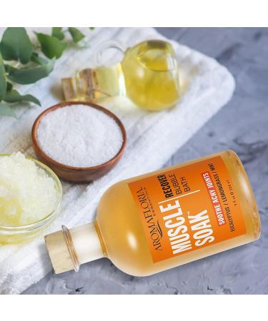 Aromafloria Muscle Soak Recover Bubble Bath - Eucalyptus, Peppermint & Lemongrass Oil - 9 oz Bottle | Joint & Muscle Pain Relief, Foaming Bath Bubbles for Men & Women - Buy Online on GoSupps.com