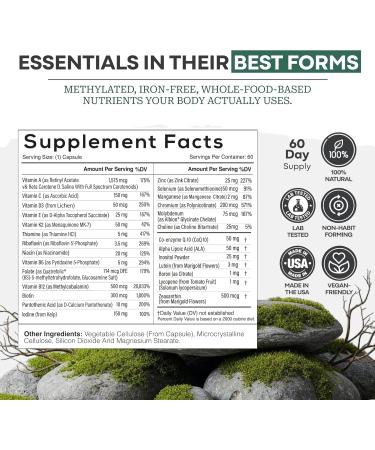 Wild Methylated Multivitamin for Women & Men | Daily Multi Vitamin | MTHFR Supplement Without Iron | Methylated B12 Folate Vitamin C A K2 D E Choline Biotin ALA CoQ10 & More (60 Capsules) 60 Count (Pack of 1) Men/  - Buy Online on GoSupps.com